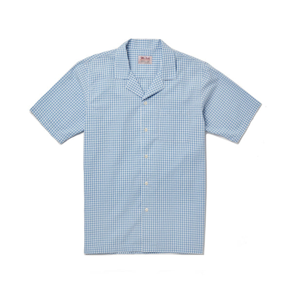 Blue Gingham Seersucker Camp Collar Shirt