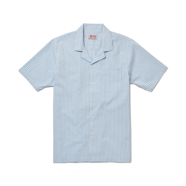Blue Stripe Seersucker Camp Collar Shirt