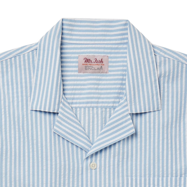 Blue Stripe Seersucker Camp Collar Shirt