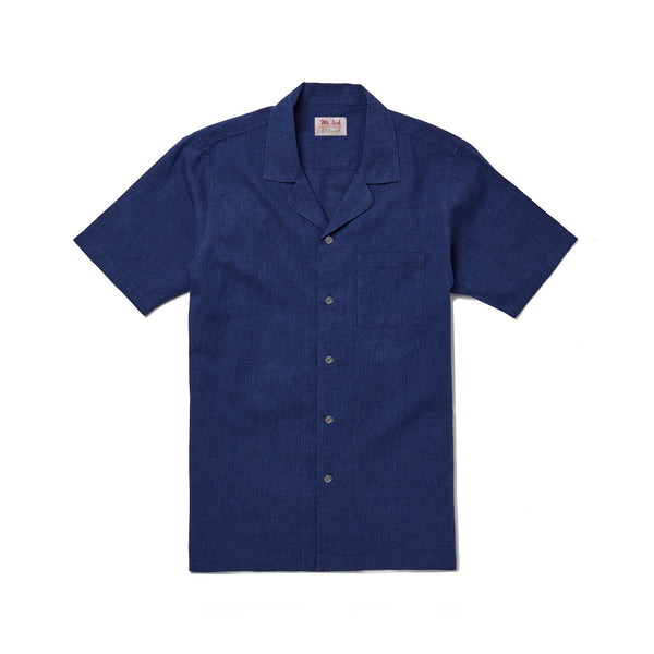 Navy Linen Camp Collar Shirt