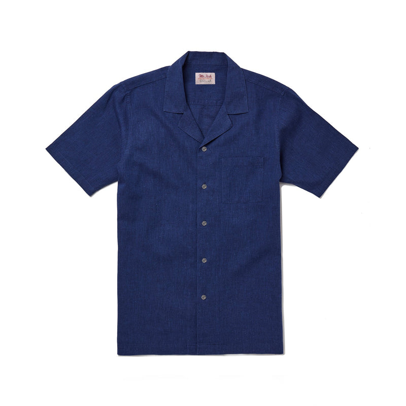 Navy Linen Camp Collar Shirt