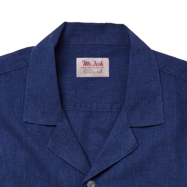 Navy Linen Camp Collar Shirt