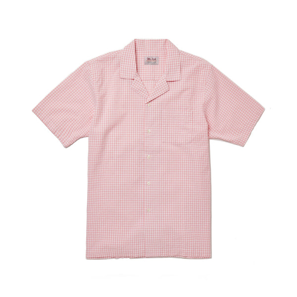 Pink Gingham Seersucker Camp Collar Shirt