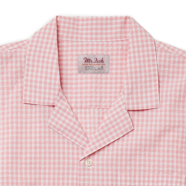 Pink Gingham Seersucker Camp Collar Shirt