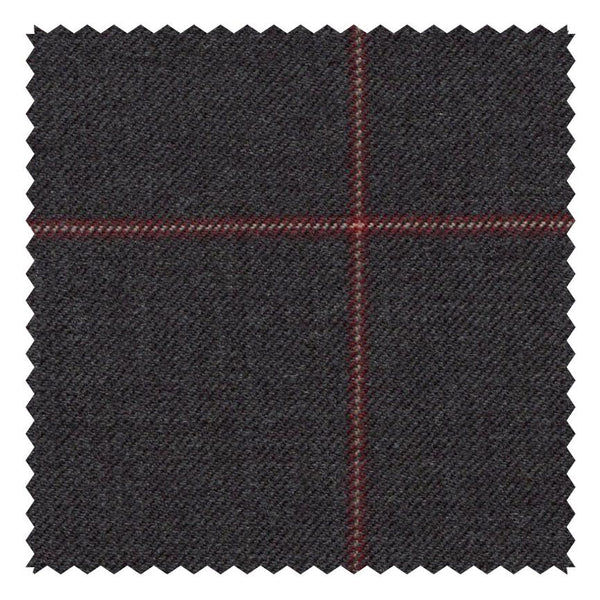 Dark Grey/Red Diffused Tonal Windowpane "Target" Suiting