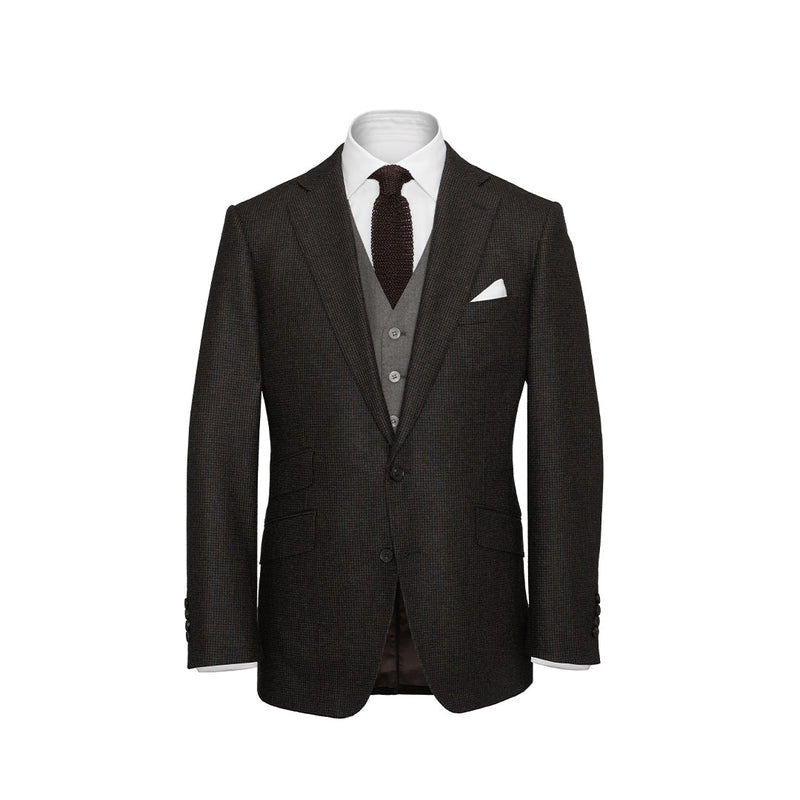 Three-Piece Brown Houndstooth Flannel Suit with Solid Waistcoat