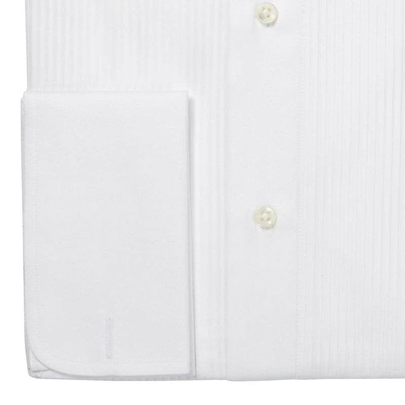 White Double Cuff Pleated Dress Shirt